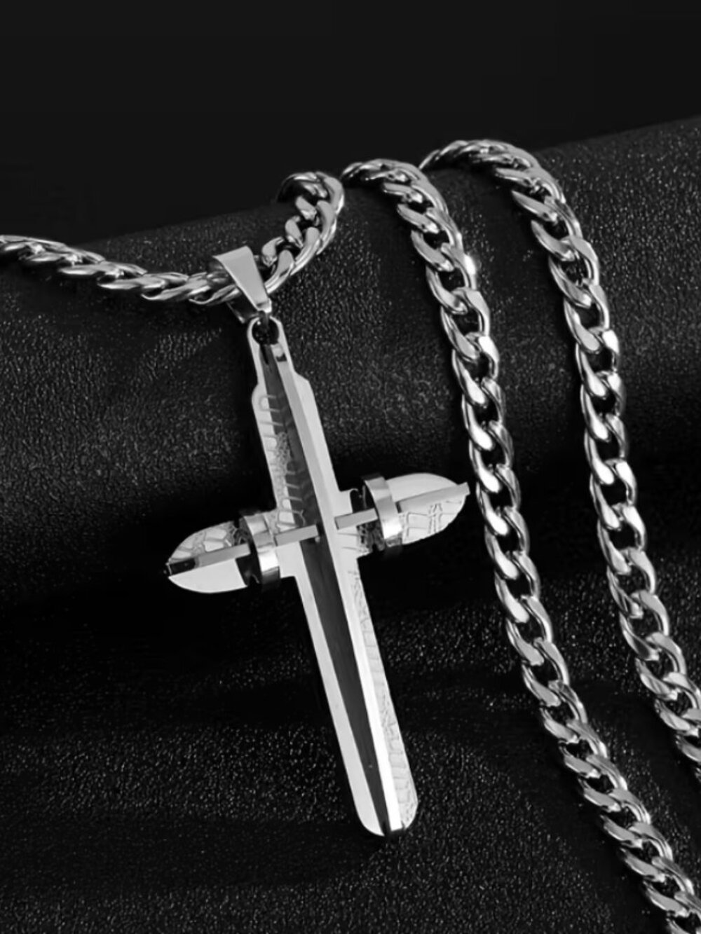 24" Mens 14K White Gold Chain Link Cross Pendant Necklace 14K Silver Jewelry NEW